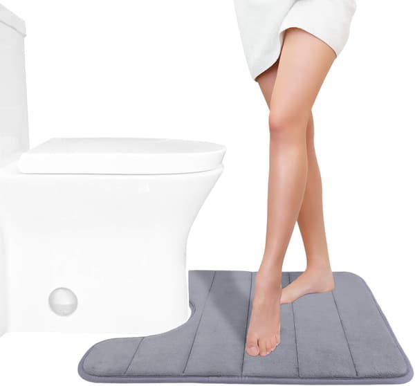 Grå U-formet bademåtte i memory foam, maksimalt absorberende, blød og behagelig