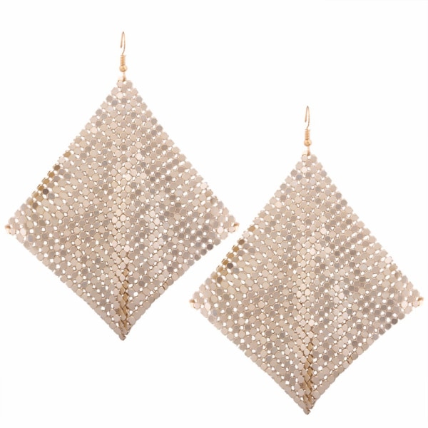 1Pairs Gold Trendy Earrings for Women Metal Mesh Grid Glitter Tas