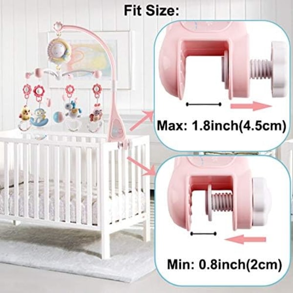 (Rosa) Baby Mobile Vugge med Timer Funksjon, Projektor og Lys
