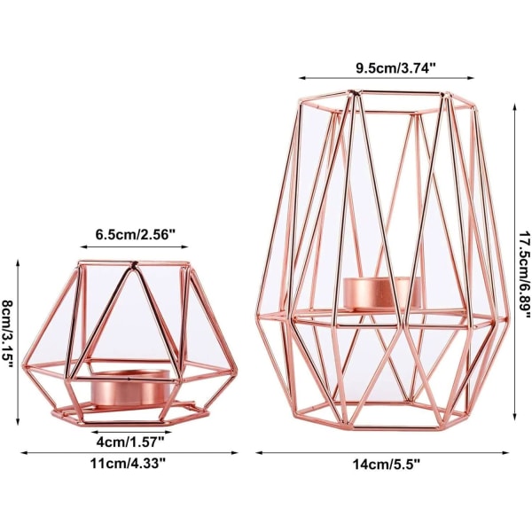 Set of 2 Metal Hexagon Geometric Candle Holders for Table Decor,