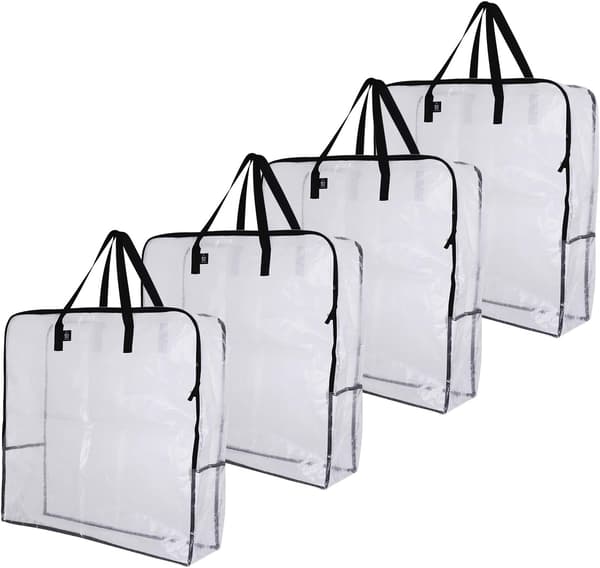 4-pack extra stora genomskinliga förvaringsväskor för college, flyttmaterial,