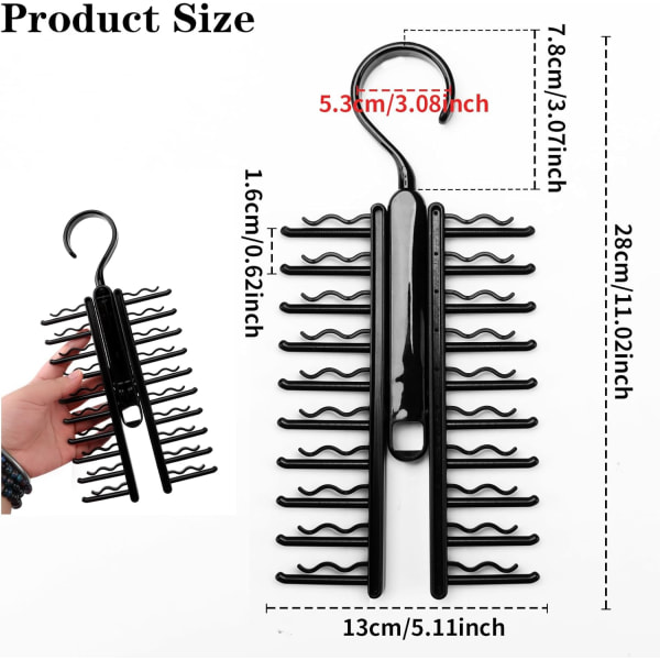 Svart slipsholder, roterende slipsholderhengere, sklisikker slipsoppbevaring R