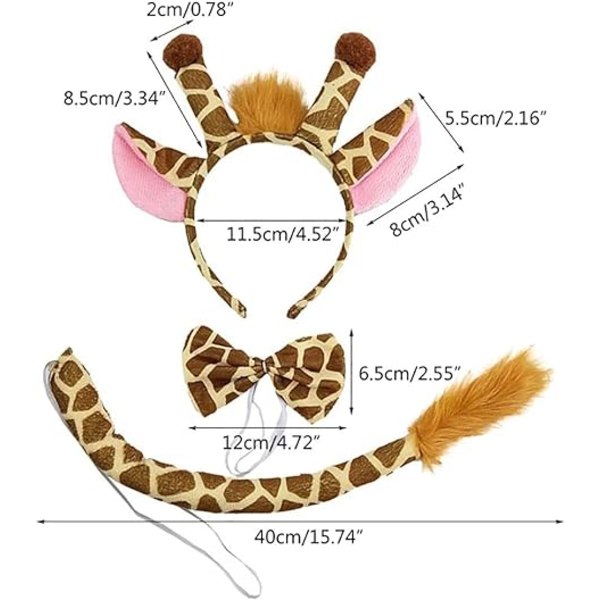 Dyrekostumesæt til børn med girafhornpandebånd, hale og b