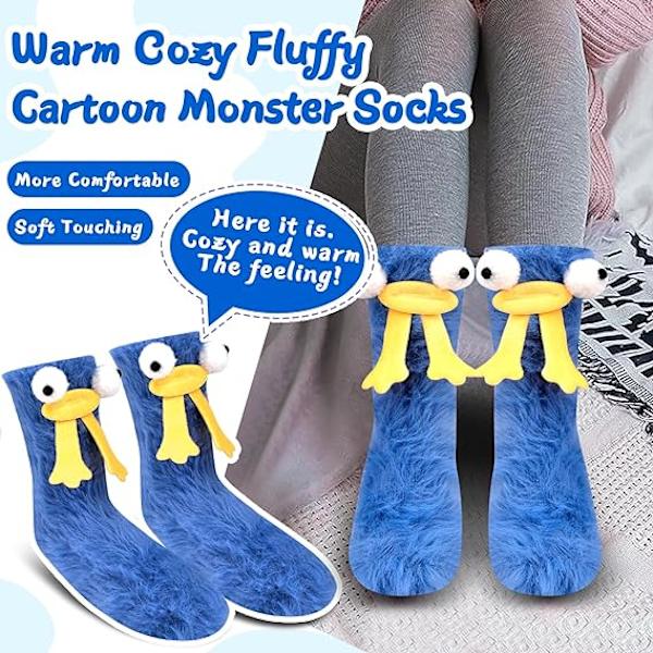 Blå tegneseriemonster sokker, varme og fluffy - original tre-dime