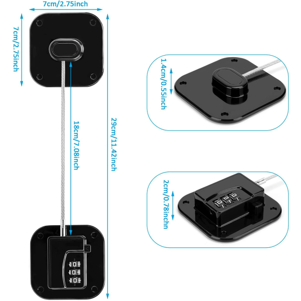 2 kappaletta musta jääkaapin lukko koodilla Lapsiturvallinen ikkuna Adh:lla