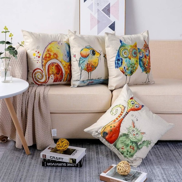 Sæt med 4 pudebetræk 45 x 45 cm Polyester og linned Dekorative bil pudebetræk Sofa Hjemmeindretning Pudebetræk (Tegneserie dyr)