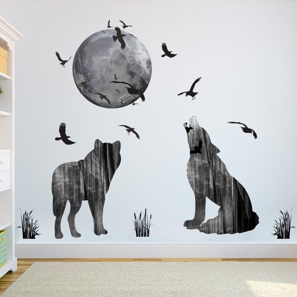 Wolf Moon Bird Avtagbar Väggdekal DIY Vardagsrum Sovrum St