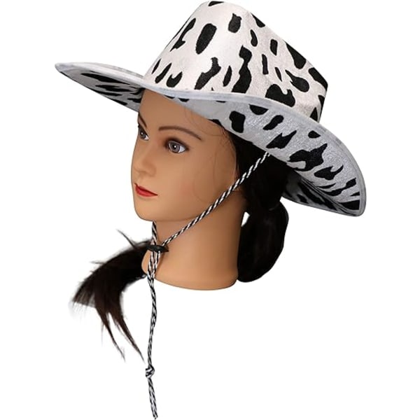 Cowboy-hattu hauska lehmänkuvioinen hattu – Unisex mustavalkoinen cowboy-hattu