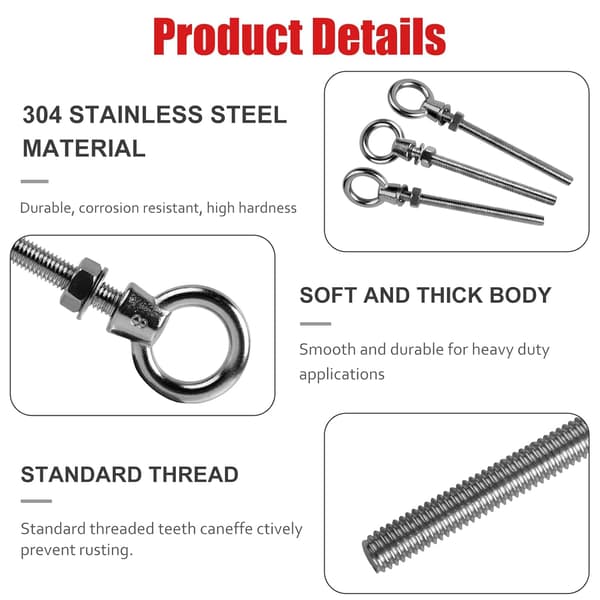 12 stk. øjebolt - M8 x 100mm øjebolt - M8 løftering - 304 rustfrit stål