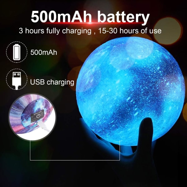 3D Månelampa, LED Nattljus Touch Månelampa 16 Färger, 15cm Dia
