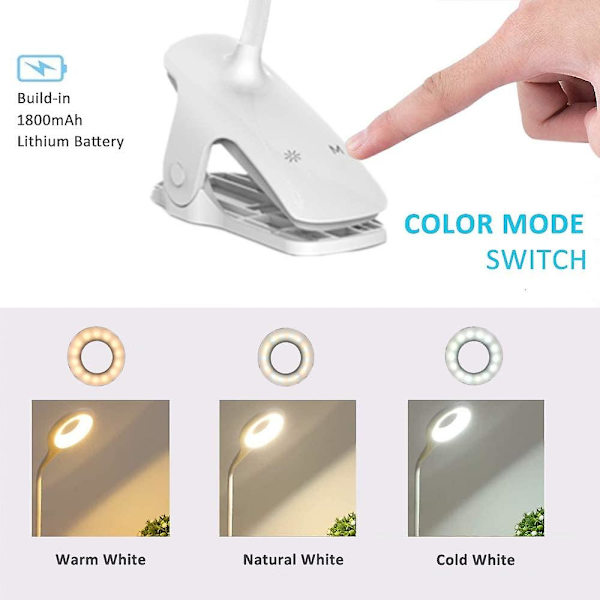 Genopladelig trådløs LED-bordlampe, 3 farver, touch-natlampe