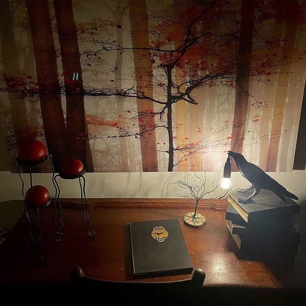 (Svart) Raven Bordlampe, Realistisk Harpiks Stående Skrivebordslampe, LED