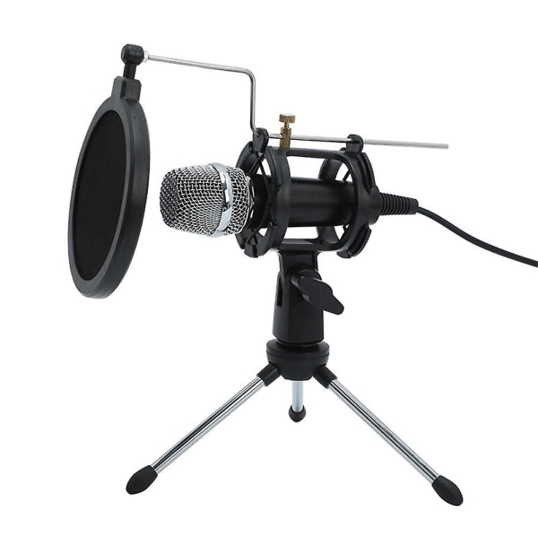 Minikondensatormikrofon PC-mikrofon 3,5 mm Plug And Play Hemmastudio Podcast Vokalinspelningsmikrofoner med minimikrofonstativ Dual-layer Acousticfil