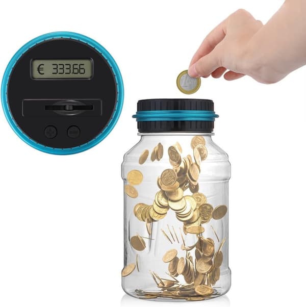 Digital mynttank, automatisk spargris med LCD-display, 2,5 L