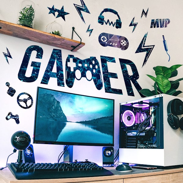 Engelsk spil controller GAMER vægklistermærke baggrundsvæg soveværelse