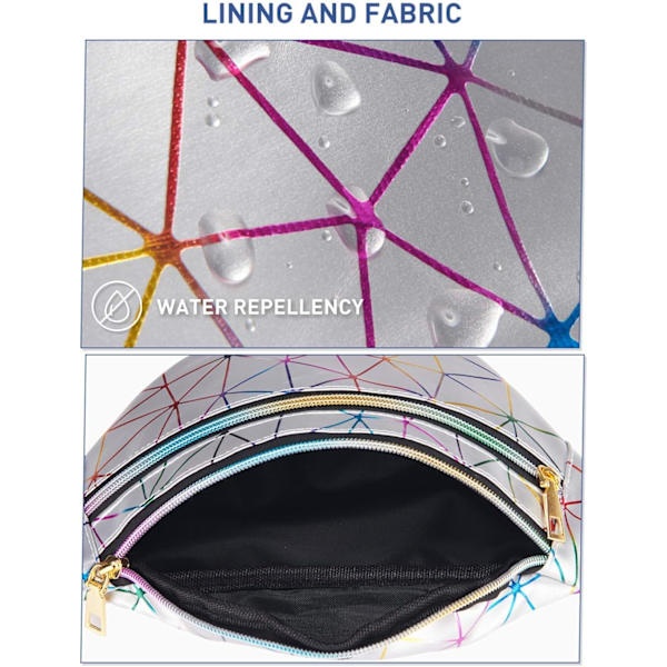 Unisex midjeveske med holografisk effekt, flere lommer, vanntett, by
