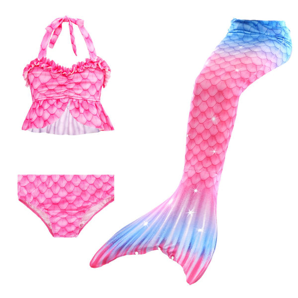 Girls Mermaid Tail Badetøy med bikinisett (rosa)