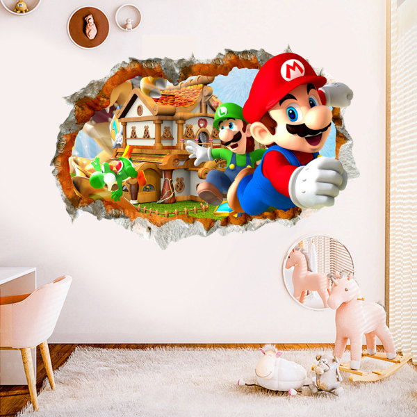 3D ødelagt vegg Super Mario Mario veggklistremerker barnerom ca