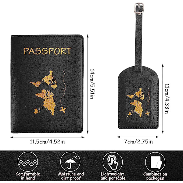 Passholder, 2 stk. passomslag og 2 stk. koffertmerke, PU