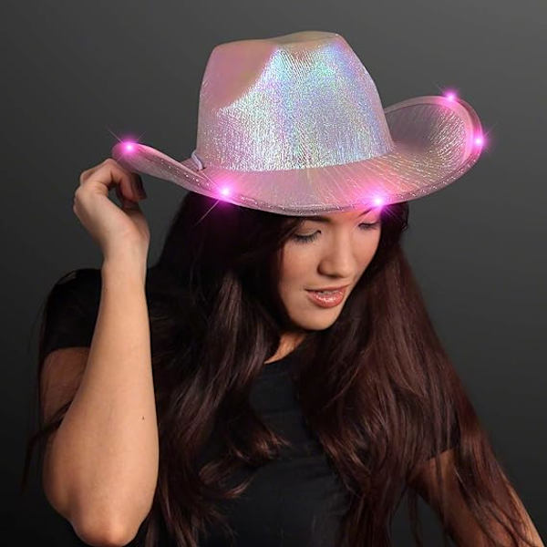 Lysende, iriserende rosa romjentehatt, lysende cowboyhatt med