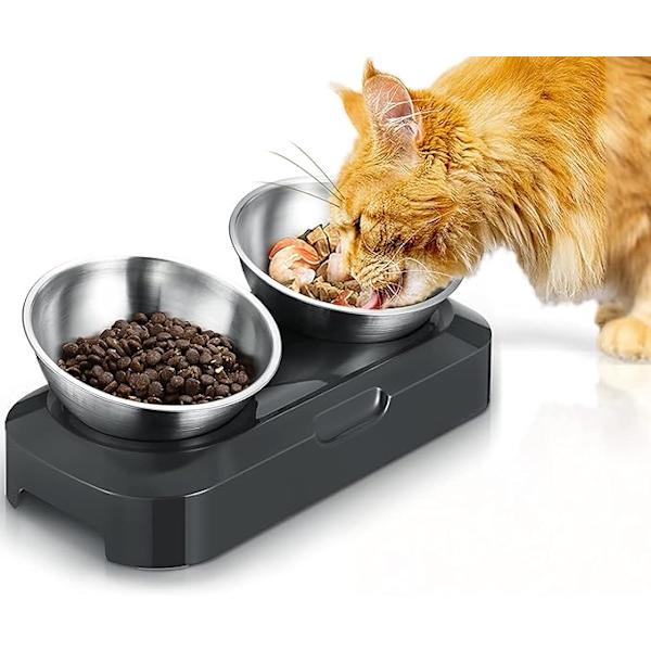 Rustfrit stålskål til hund og kat, 400 ml x2 dobbeltskal til kat