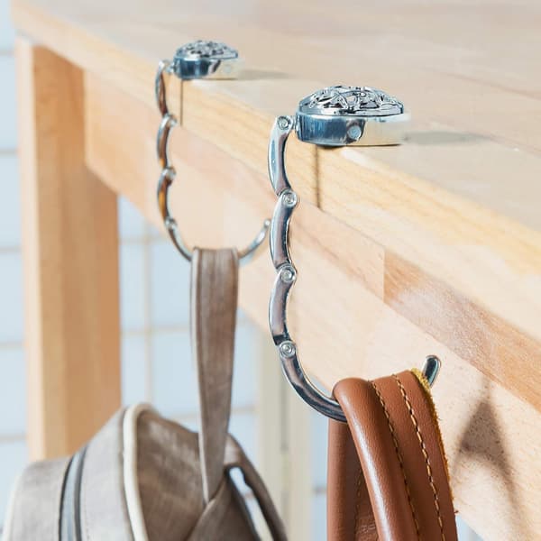 2X Håndtaskekrog - Foldbar Metalposeophæng - Poseholder til Tabl