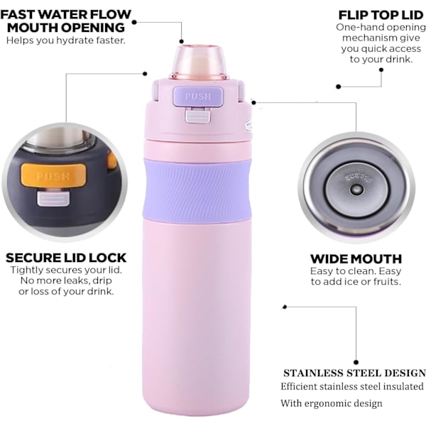 600 ml - BPA-vapaa - Vuotamaton - Urheiluun, kuntoiluun, ulkoiluun, s
