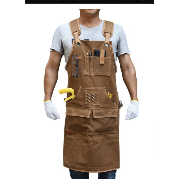 Arbetsförkläde för män med 9 verktygsfickor, Snickarförkläde med slitstarkt