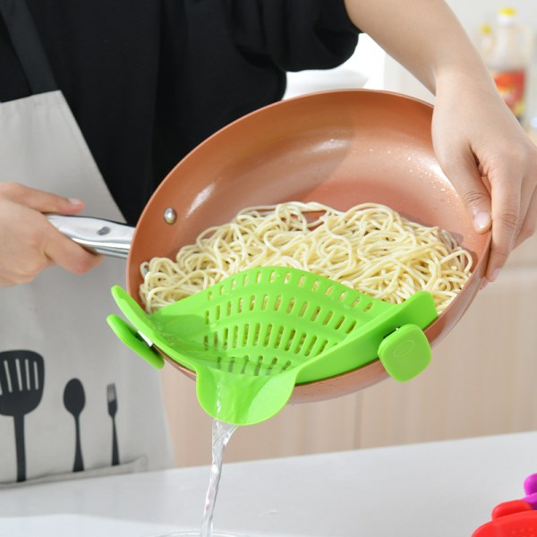 Grytesil og pastasil - Justerbar silikonklemme på sil for gryter, panner og boller - Grønn