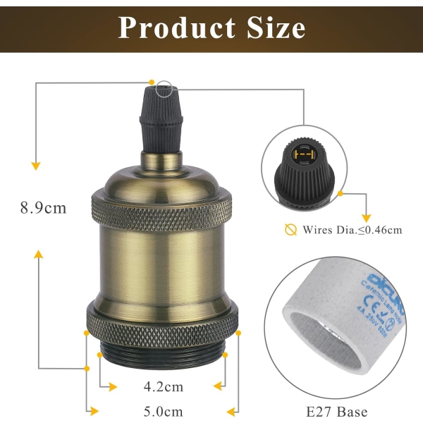 E27 lampefatning, Edison vintage pendellampe, solid keramisk adapter