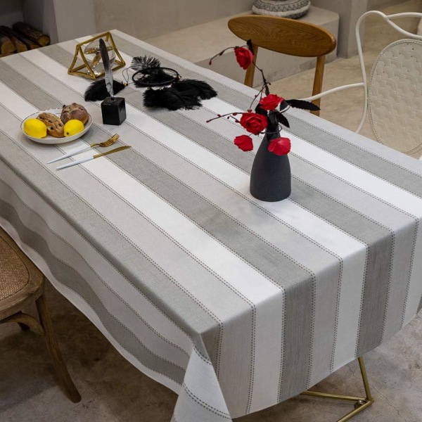 Rektangulær dug, anti-fouling kan være grå tre-farve stribet dug, køkkenbord dekoration bomuld og hør dug (140*220cm).