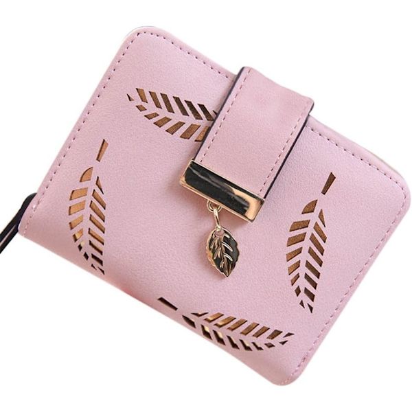 Kort pung, damepung, pung med udskårne blade og lynlås, pink