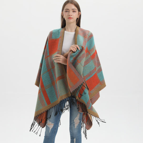 Orange 1 Lady Classic Line Color Lattice Shawl Cape Fashion Popul