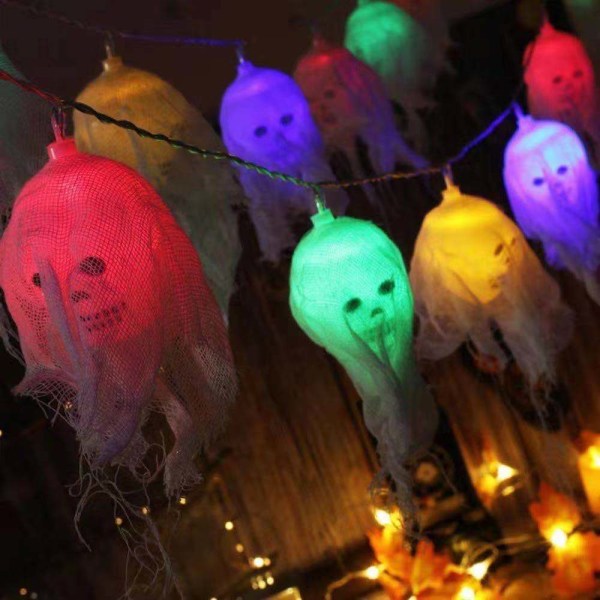 Halloween rekvisitter 30 LED Halloween dekorative lys Batteridrevne Halloween lysstrenger (batteri ikke inkludert) (Flerfarget hodeskalle)