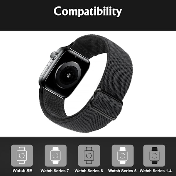 Elastisk rem kompatibel med Apple Watch rem 41mm 40mm 38mm behagelig justerbar sportsrem til iWatch serie 7 6 5 4 SE 3 2 1 damer mænd - sort