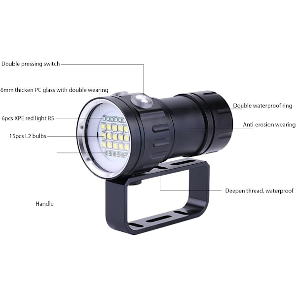 Sukellusvalaisin 18000 Lumen IPX8 Sukellusvalot 500M Vedenalainen