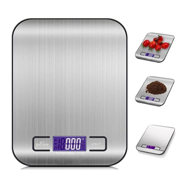 Elektronisk køkkenvægt Præcisionsvægt, tara, 5 kg / 11 Lb kapacitet, rustfrit stål Følsom knap Baggrundsbelyst LCD-skærm Auto-sluk