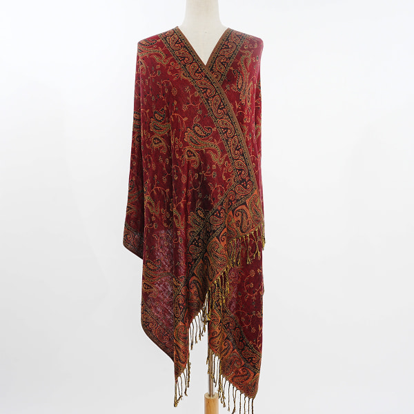 röd 1 höst och vinter bohemisk retro jacquard etnisk stil larg