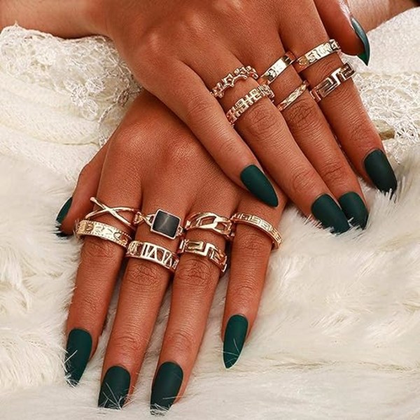 Boho Guld Ring Set Knuckle Carved Finger Rings Stilfulla Handtillbehör Smycken för Kvinnor och Flickor (Stil B 13 st)