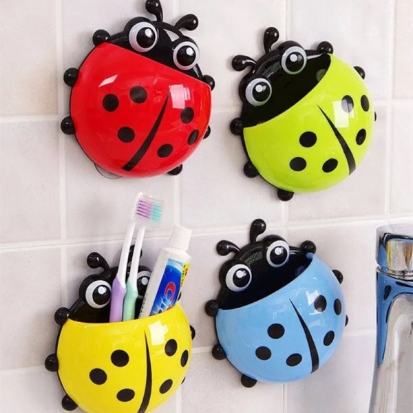 Badeværelse Cartoon Ladybug Sugkop Tandbørsteholder，pink