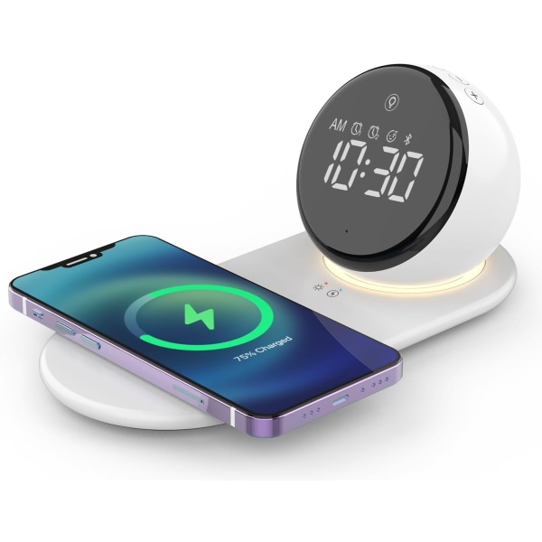 Digital väckarklocka med trådlös laddare, 2 larm, 20 ringsignaler