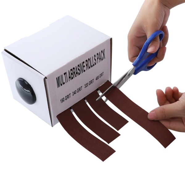 Set med 4 sandpappersrullar med infällbar smärgelpappersdispenser f