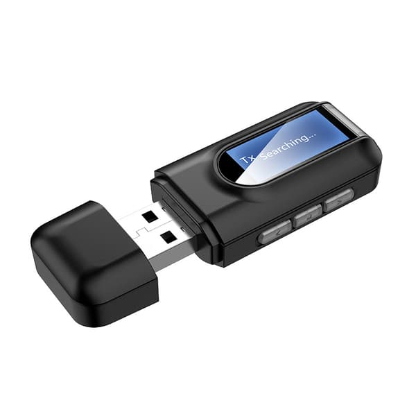 Bluetooth 5.0-adapter med LCD-skjerm, trådløs 3-i-1