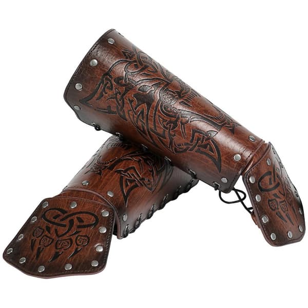 Brun Arm Bracer, ulvehode preget kunstlær Arm Armor, middelalder