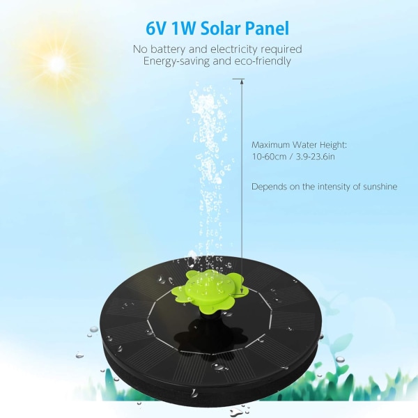 Solcelledrevet fontene utendørs 6V 1W solcelledrevet dam pumpe med 5 dyser utendørs