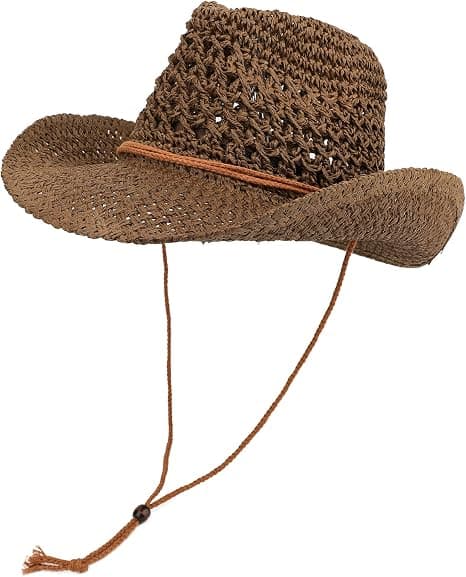 Vuxen Sol Halm Western Cowboyhatt, Kaffe