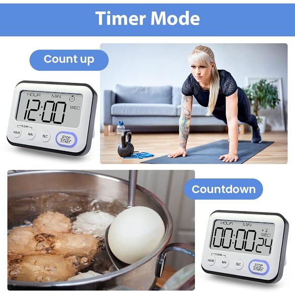 Køkken Timer, Multifunktionelt Vækkeur, Madlavningstimer med Cl