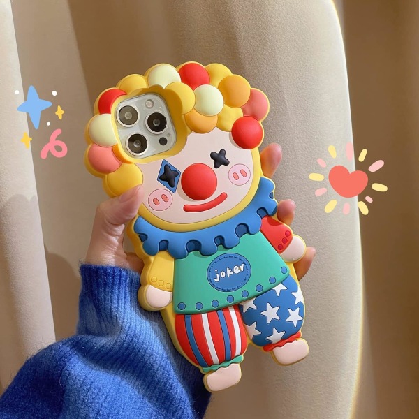 Telefondeksel for iPhone 15 Pro Max, Kawaii Clown-telefondeksel, 3D Sil