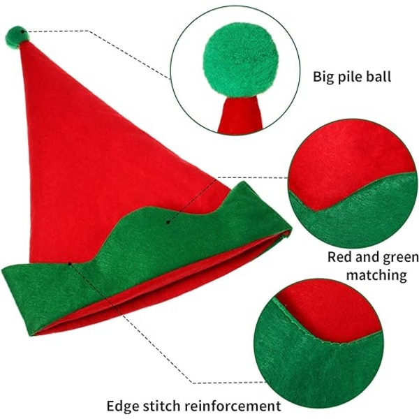 4 stk Grøn filt-elverhatte Julenisse-elverhat Juleferiefest Kostume favoriserer tilbehør Gaver til børn (rød)