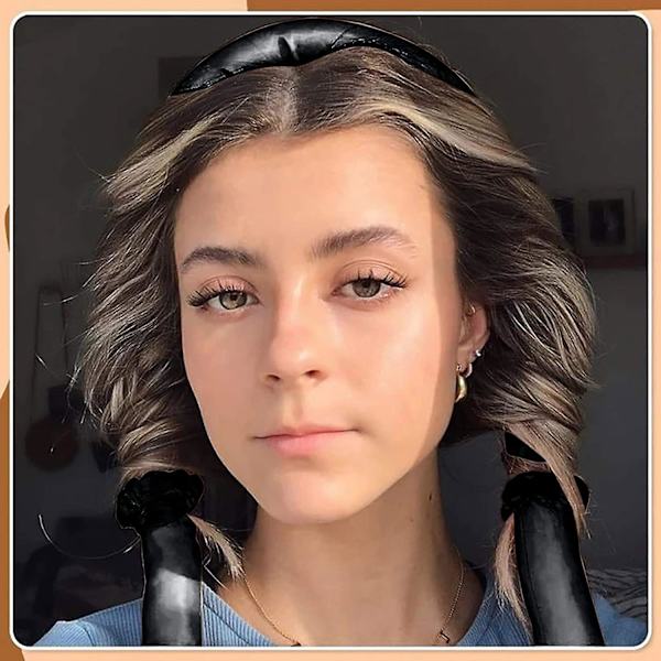 Tik Tok värmeskydd för lockar i håret som du kan sova med, lockband (svart)
